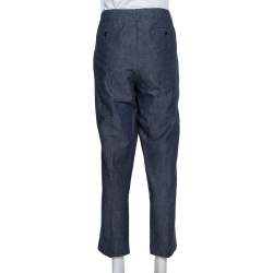 مملوكة مسبقًا بنطلون إيترو ساق مستقيمة كتان أزرق مقاس كبير