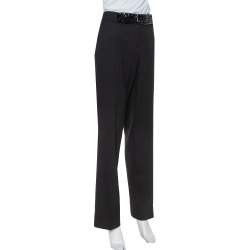 مملوكة مسبقًا Etro Black Wool Embellished Waist Detail Trousers L