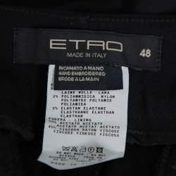 مملوكة مسبقًا Etro Black Wool Embellished Waist Detail Trousers L