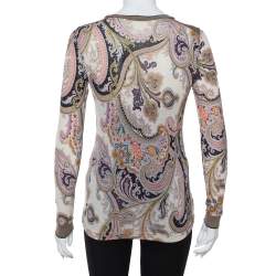 Pre Owned Etro Multicolor paisley Printed Knit Long Sleeve Top S