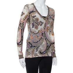 Pre Owned Etro Multicolor paisley Printed Knit Long Sleeve Top S