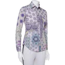 Pre Owned Etro Purple Printed Cotton Button Front Fitted Shirt S