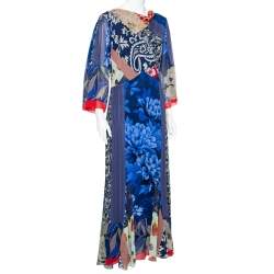 Pre Owned فستان ماكسي إيترو حرير أزرق طباعة متعددة مقاس متوسط - ميديوم
