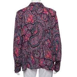 Pre Owned Etro Multicolor Floral Paisley Printed Ruffled Collared Top XL