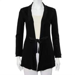 Etro Black Wool & Silk Trim Front Tie Detail Jacket S