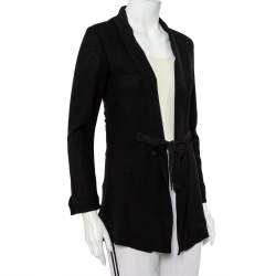 Etro Black Wool & Silk Trim Front Tie Detail Jacket S