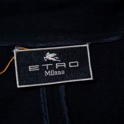 Etro Black Wool & Silk Trim Front Tie Detail Jacket S
