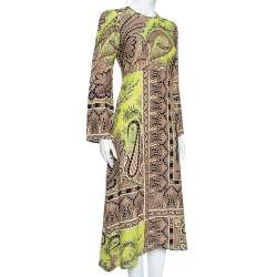 Pre Owned Etro Green Printed Crepe Midi Dress M