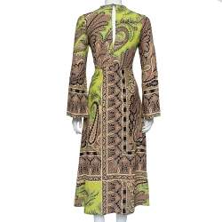 Pre Owned Etro Green Printed Crepe Midi Dress M