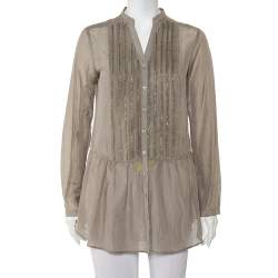 Etro Grey Cotton & Silk Beaded Detail Button Front Tunic M