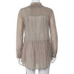 Etro Grey Cotton & Silk Beaded Detail Button Front Tunic M
