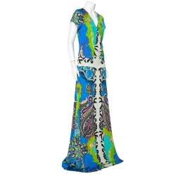 Pre Owned Etro Multicolor Jersey Draped Faux Wrap Maxi Dress L