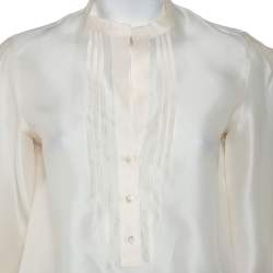 مملوكة مسبقًا Etro Cream Silk Half Button Oversized Sleeve Detail Tunic M