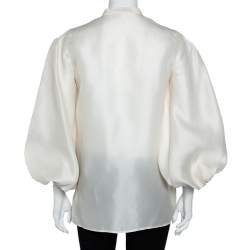 مملوكة مسبقًا Etro Cream Silk Half Button Oversized Sleeve Detail Tunic M