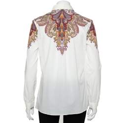 Pre Owned قميص إيترو أزرار أمامية قطن طباعة بيزلي أبيض مقاس متوسط