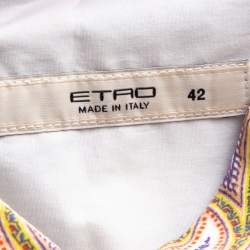 Pre Owned قميص إيترو أزرار أمامية قطن طباعة بيزلي أبيض مقاس متوسط