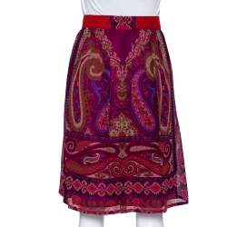 Pre Owned Etro Purple Paisley Printed Silk Mini Skirt M