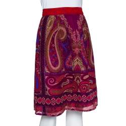 Pre Owned Etro Purple Paisley Printed Silk Mini Skirt M