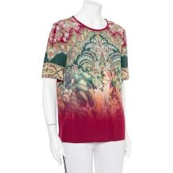 Pre Owned Etro Multicolor Paisley Printed Silk Ombre Effect Short Sleeve Top M