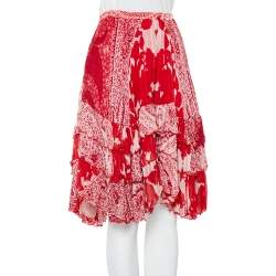 Pre Owned Etro Red Printed Silk Tiered Mini Skirt S