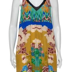 مملوكة مسبقًا فستان إيترو ماكسي بلا أ:مام حرير مطبوع متعدد الألوان مقاس متوسط