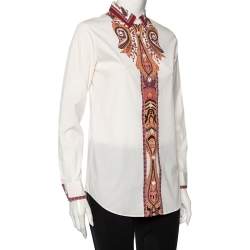 Pre Owned قميص ايترو قطن مطبوع بايزلي أبيض أزرار أمامية مقاس وسط (ميديوم)