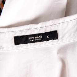 Pre Owned قميص ايترو قطن مطبوع بايزلي أبيض أزرار أمامية مقاس وسط (ميديوم)