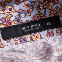 Pre Owned Etro Purple Floral Paisley Printed Cotton Button Front Shirt M