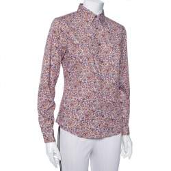 Pre Owned Etro Purple Floral Paisley Printed Cotton Button Front Shirt M