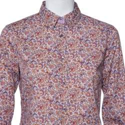 Pre Owned Etro Purple Floral Paisley Printed Cotton Button Front Shirt M