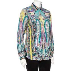 Pre Owned Etro Multicolor Paisley Printed Cotton Button Front Shirt L