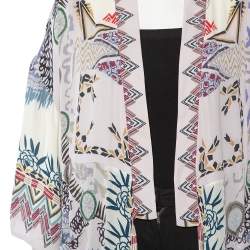 Pre Owned Etro Multicolor Abstract Printed Silk Open Front Oversized Shrug S