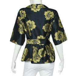 Pre Owned Etro Midnight Blue Floral Silk Jacquard Belted Lightweight Jacket S