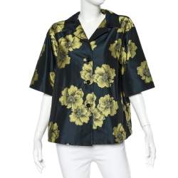 Pre Owned Etro Midnight Blue Floral Silk Jacquard Belted Lightweight Jacket S