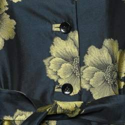 Pre Owned Etro Midnight Blue Floral Silk Jacquard Belted Lightweight Jacket S