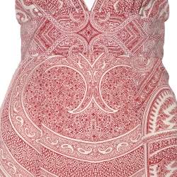 Pre Owned فستان ايترو ماكسي فضفاض حرير مطبوع أحمر وأبيض برقبة حمالات مقاس صغير - سمول 