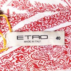 Pre Owned فستان ايترو ماكسي فضفاض حرير مطبوع أحمر وأبيض برقبة حمالات مقاس صغير - سمول 