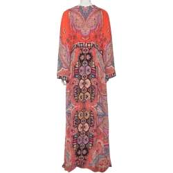 Pre Owned فستان ماكسي ايترو حرير وردي طباعة بيزلي بأكمام طويلة مقاس كبير جدًا - إكس لارج 