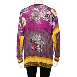 Pre Owned Etro Multicolored Floral Printed Knit Long Sleeve Top L