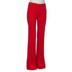 Etro Coral Red Stretch Crepe Wide Leg Palazzo Pants M