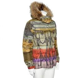 Pre Owned Etro Multicolor Printed Synthetic Fur Lined Hooded Puffer Jacket S