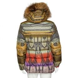 Pre Owned Etro Multicolor Printed Synthetic Fur Lined Hooded Puffer Jacket S