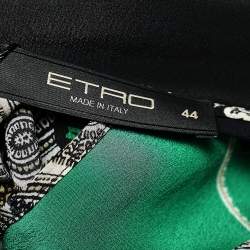 Pre Owned Etro Green Printed Crepe Silk Embellished Maxi Dress M