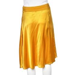 Pre Owned Etro Yellow Silk, Satin And Pleated Crepe Trim Skirt S