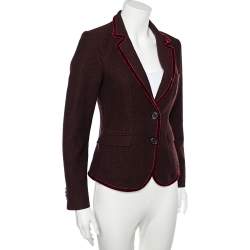 Pre Owned Etro Burgundy Wool & Velvet Trim Detailed Single Breasted Blazer M