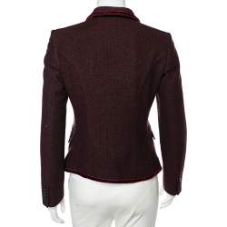 Pre Owned Etro Burgundy Wool & Velvet Trim Detailed Single Breasted Blazer M