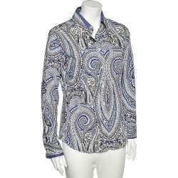 Pre Owned قميص إيتروقطن بنقشة بيزلي بأزرار أمامية مقاس كبير - لارج