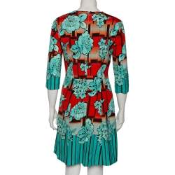 Pre Owned Etro Blue & Orange Floral Printed Crepe Shift Dress M