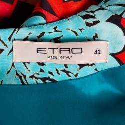 Pre Owned Etro Blue & Orange Floral Printed Crepe Shift Dress M