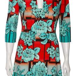 Pre Owned Etro Blue & Orange Floral Printed Crepe Shift Dress M